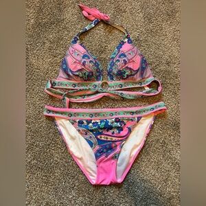 Victoria's Secret Floral Bikini with Pink and Green and gold Accents pushup